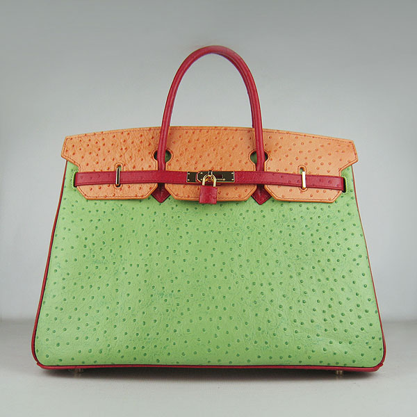 Replica Hermes Birkin 40CM Ostrich Veins Leather Bag Red/Orange/Green 6099 Online - Click Image to Close